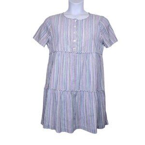 Madewell Womens Rainbow Striped Crewneck Button Front Tiered Mini Dress Size M
